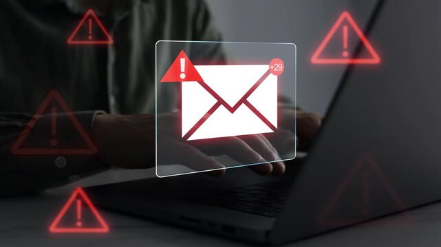 Email security concept with phishing detection, hacker threats, data protection, secure authentication and online privacy awareness in modern communication.
