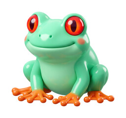 Fototapeta premium Cute 3D red-eyed tree frog character with glossy texture isolated on transparent background
