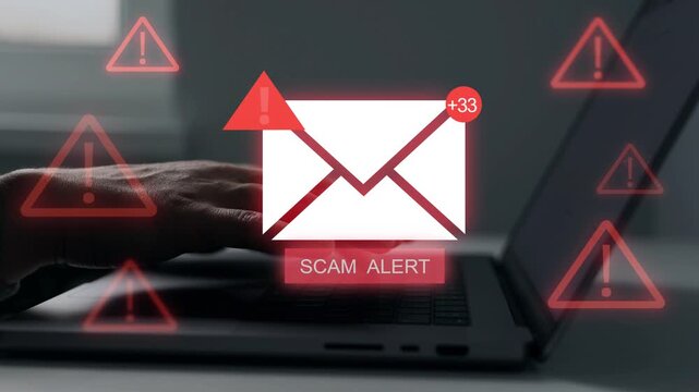 Email scam and hacking concept featuring phishing attacks, compromised mailbox security, identity theft risks and cybersecurity protection for online accounts.
