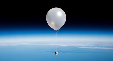 Obraz premium White balloon ascending into space above earth atmosphere edge