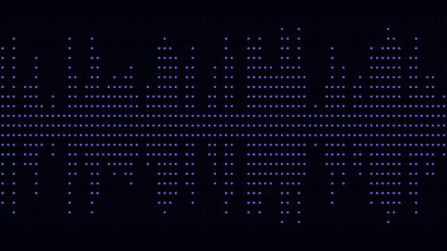 Digital audio waveform visualization, pulsing neon sound spectrum animation background