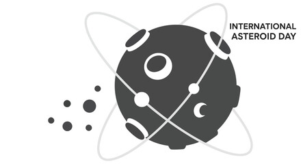 asteroid silhouette with orbiting rings and debris international asteroid day © Ferdous_Studio1989