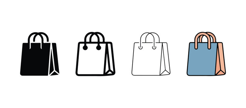 shopping bags with handles on white background  icons for shopping and retail concepts