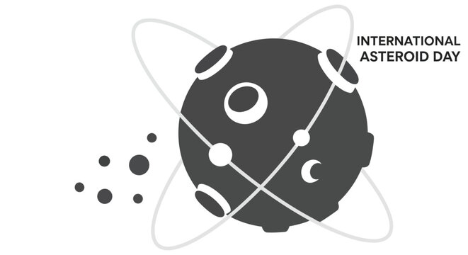 asteroid silhouette with orbiting rings and debris international asteroid day