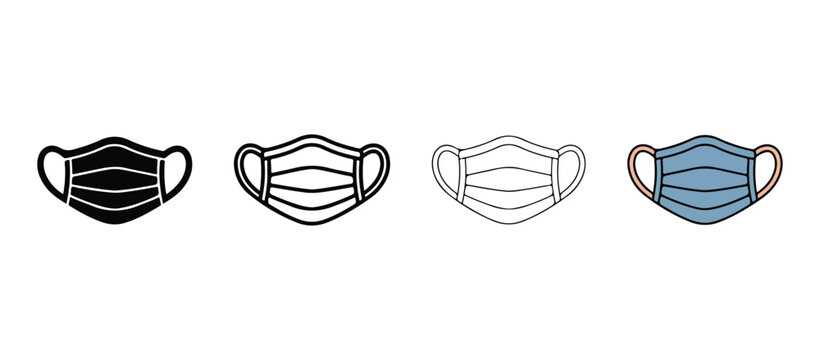 surgical face masks icons in black white and blue on white background  medical protection equipment