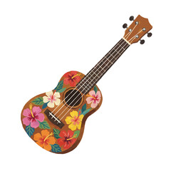 Fototapeta premium Hawaiian Ukulele with Colorful Hibiscus Flowers