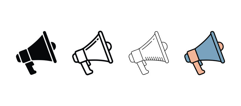 megaphone icons in various styles and colors for communication and announcement purposes  loudspeakers for public speaking and advertising