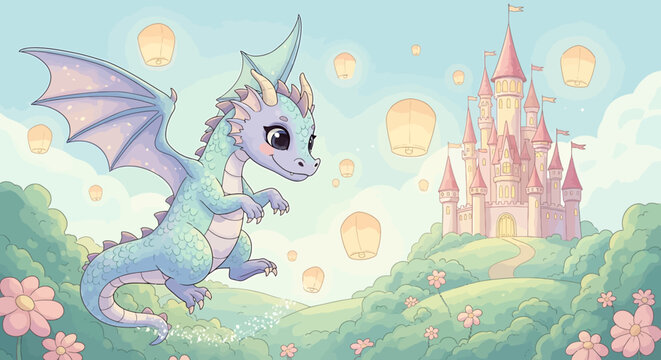 Cute dragon flying in air.