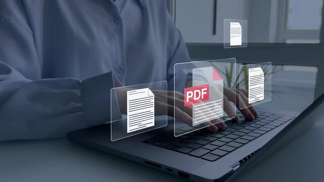 PDF document icon representing file sharing, cloud storage, digital workflow, business reporting, secure access, electronic paperwork, data organization and modern technology use.	