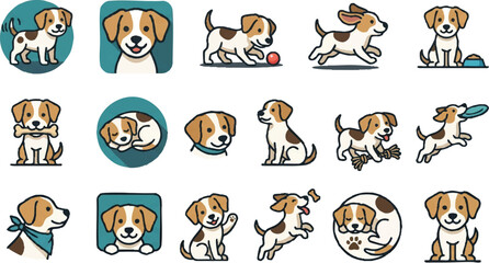 Naklejka premium Cute Beagle Dog Cartoon Characters.