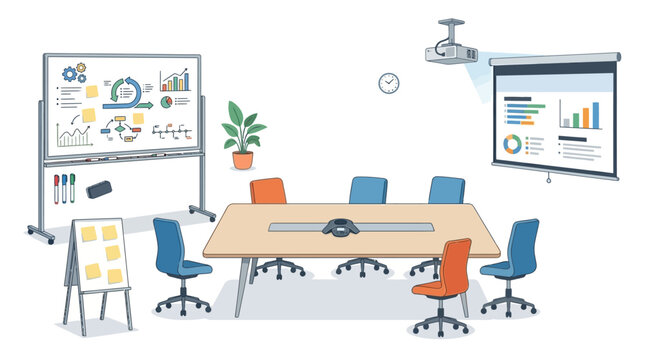 vector illustration of modern office interior with computer desk chair sofa furniture and room decor