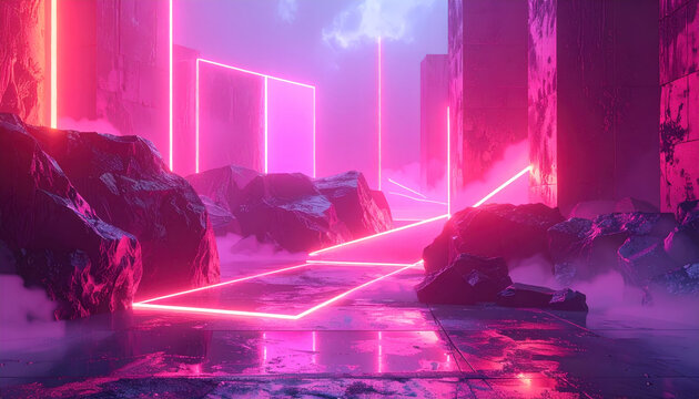 Neon Lit Cyberpunk Cityscape Background Texture.