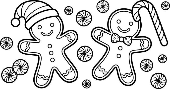 Christmas gingerbread cookies with candy canes and peppermint candies, christmas
