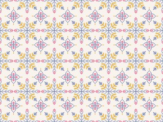 Fototapeta premium Pastel Folk Floral Seamless Pattern with Geometric Decorative Motifs