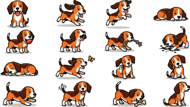 Beagle dog cartoon cute brown animal.