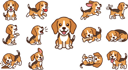 Fototapeta premium Cartoon Beagle Dog Various Poses.