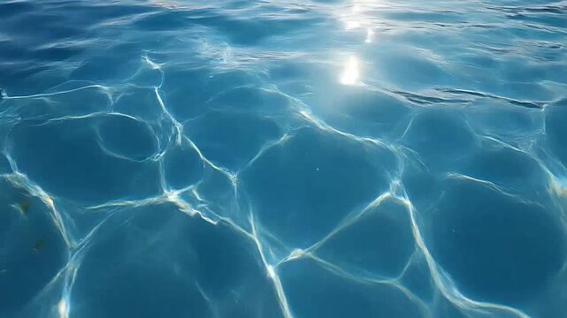 Bright sunlight reflects on the surface of clear blue water