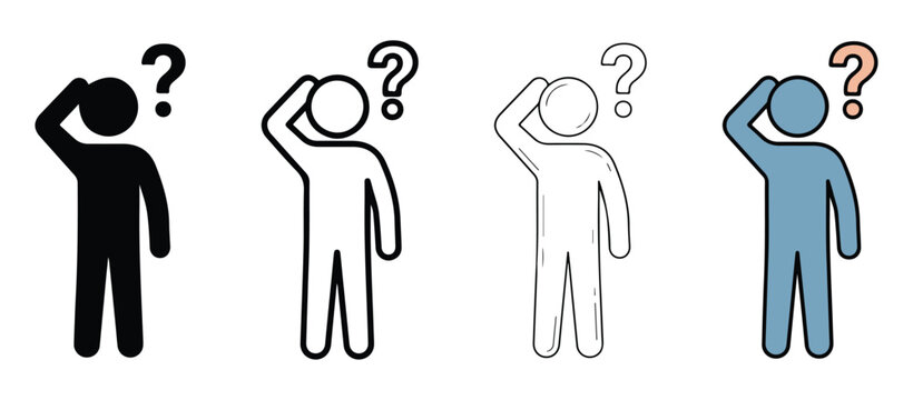 Stick figures with question marks thinking confused  people icons
