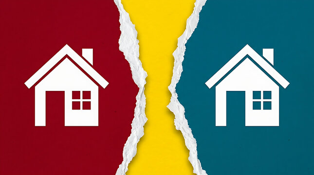Split house illustration with cracked wall