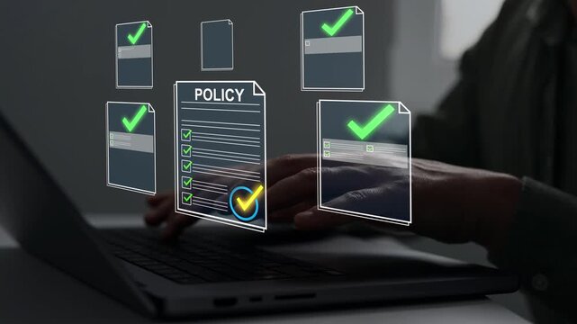 Legal and business policy concept with document approval, regulations, terms and organizational control systems.