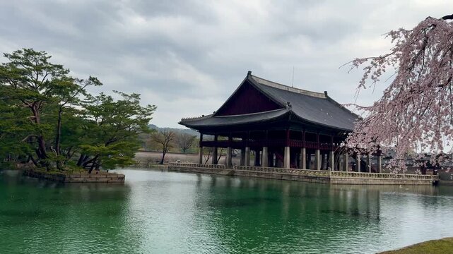 Gyeonghoeru Pavilion is royal pavilion standing on stone pillars above the calm waters of Gyeonghoeji Pond.