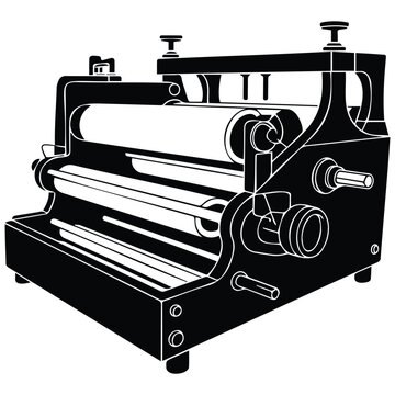 Industrial printing press machine silhouette vector illustration art.
