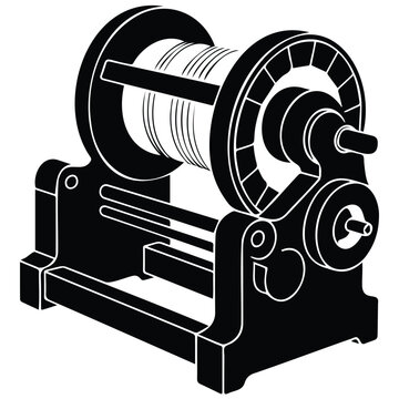 Textile spool machine silhouette icon for weaving and thread production.