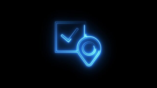 Neon location pin icon animation. Search address road sign, travel map pin symbol, digital navigation location pin. 
