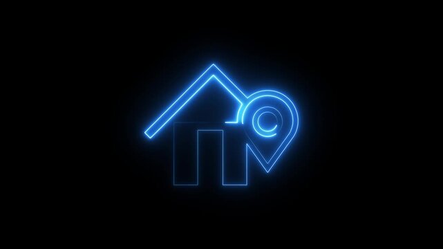 Neon location pin icon animation. Search address road sign, travel map pin symbol, digital navigation location pin. 