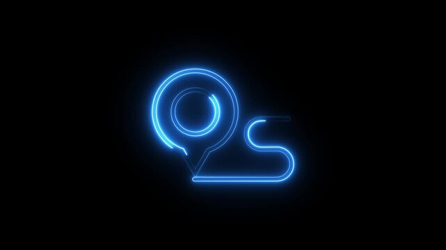 Neon location pin icon animation. Search address road sign, travel map pin symbol, digital navigation location pin. 