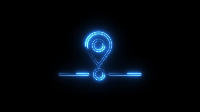 Neon location pin icon animation. Search address road sign, travel map pin symbol, digital navigation location pin. 