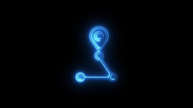 Neon location pin icon animation. Search address road sign, travel map pin symbol, digital navigation location pin. 
