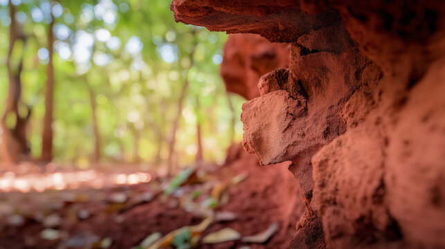 bauxite. Exposed bauxite layers in tropical red soil under natural sunlight. safety posters, maintenance manuals, designed for precision metalworking and fabrication facilities, improves efficiency.