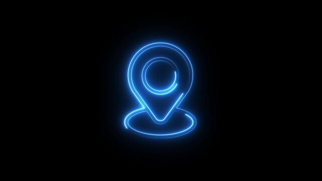 Neon location pin icon animation. Search address road sign, travel map pin symbol, digital navigation location pin. 