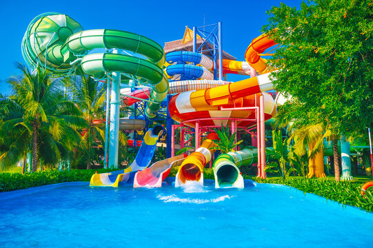 Giant tropical water slides and water adventure Park