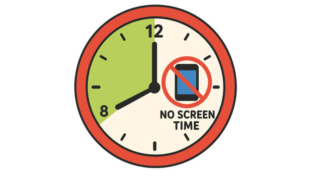 Wall clock featuring a no mobile phone sign indicating screen free time
