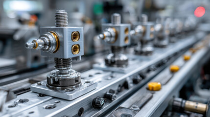 Fototapeta premium Automated Assembly Line with Precision Robotic Arms in a Factory Setting