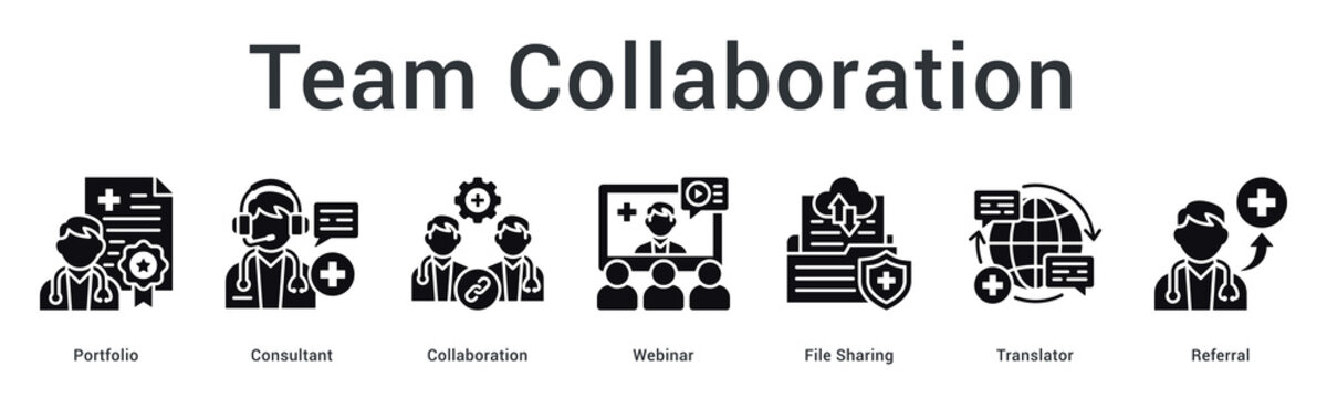 Medical team collaboration through portfolio, consultant webinar, file sharing, translator, and specialist referral