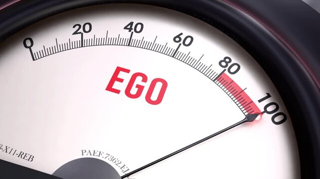 Ego off the charts. Meter showing increasing, dangerous and high levels of ego, potential overload. Maximum and critical ego