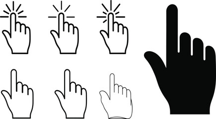 Fototapeta premium Hand Click Touch Gesture Icons Set with Finger Tap Symbols and Cursor Interaction Vector Collection