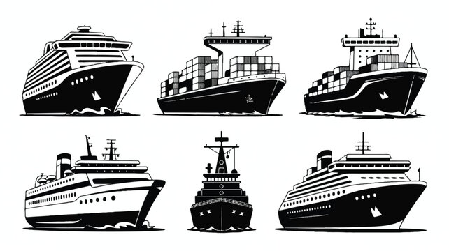 A black and black and white illustration of Travel  various Lon  ships  AW ImitationQ  Tum  U  Yacht  Cruise LEnOaRn  Nble  Isolated  Traced