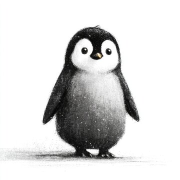 Cute penguin chick doodle illustration isolated on white background