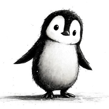 Cute penguin chick doodle illustration isolated on white background