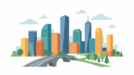Fototapeta premium A city skyline with a bridge and trees