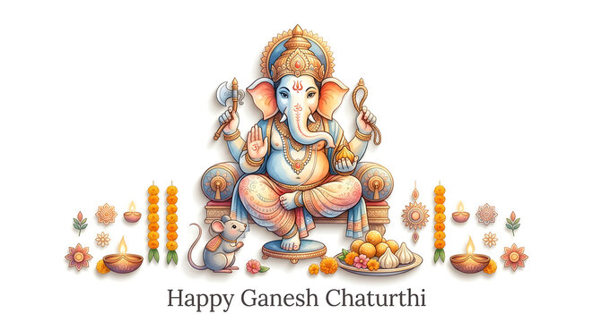 Happy Ganesh Chaturthi indian festival and lord ganesha logo concept on background.