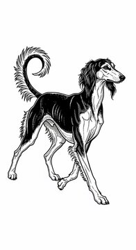 Elegant Saluki Illustration: Ink Artistry in Motion