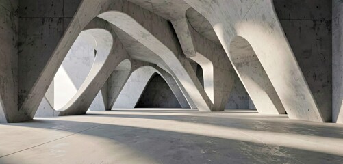 Obraz premium Bold concrete arches and angular forms in a modern futuristic interior. 