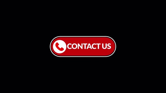 Contact Us Button Animation with Call Icon on Transparent Background, Modern Customer Support Call to Action UI with  Alpha Channel in 4K