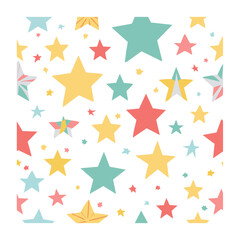 Fototapeta premium Colorful stars and paper boats seamless pattern