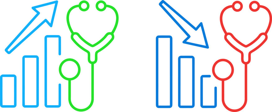 Medical growth and decline icon set with utilization rate